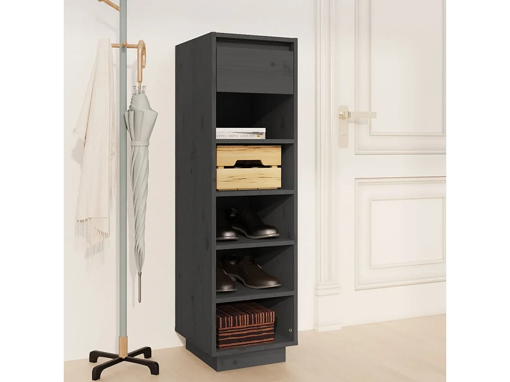 Zapatero gris 30x34x105 cm madera maciza de pino