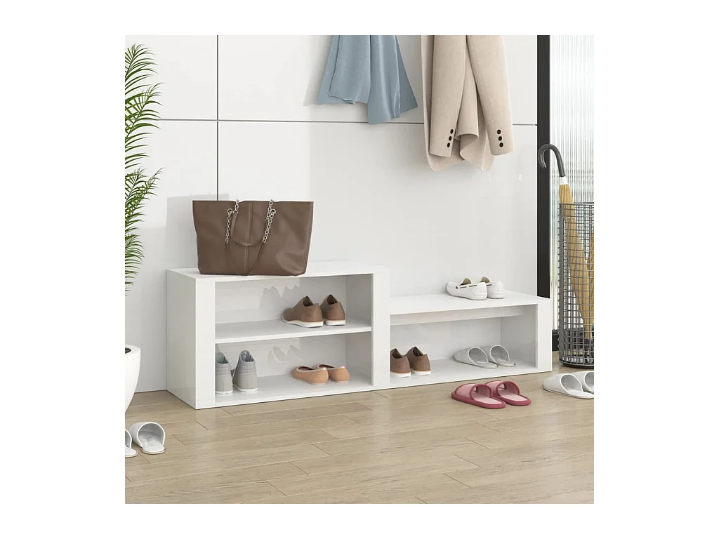 Armoire à chaussure Blanc brillant 150x35x45 cm Bois ingénierie