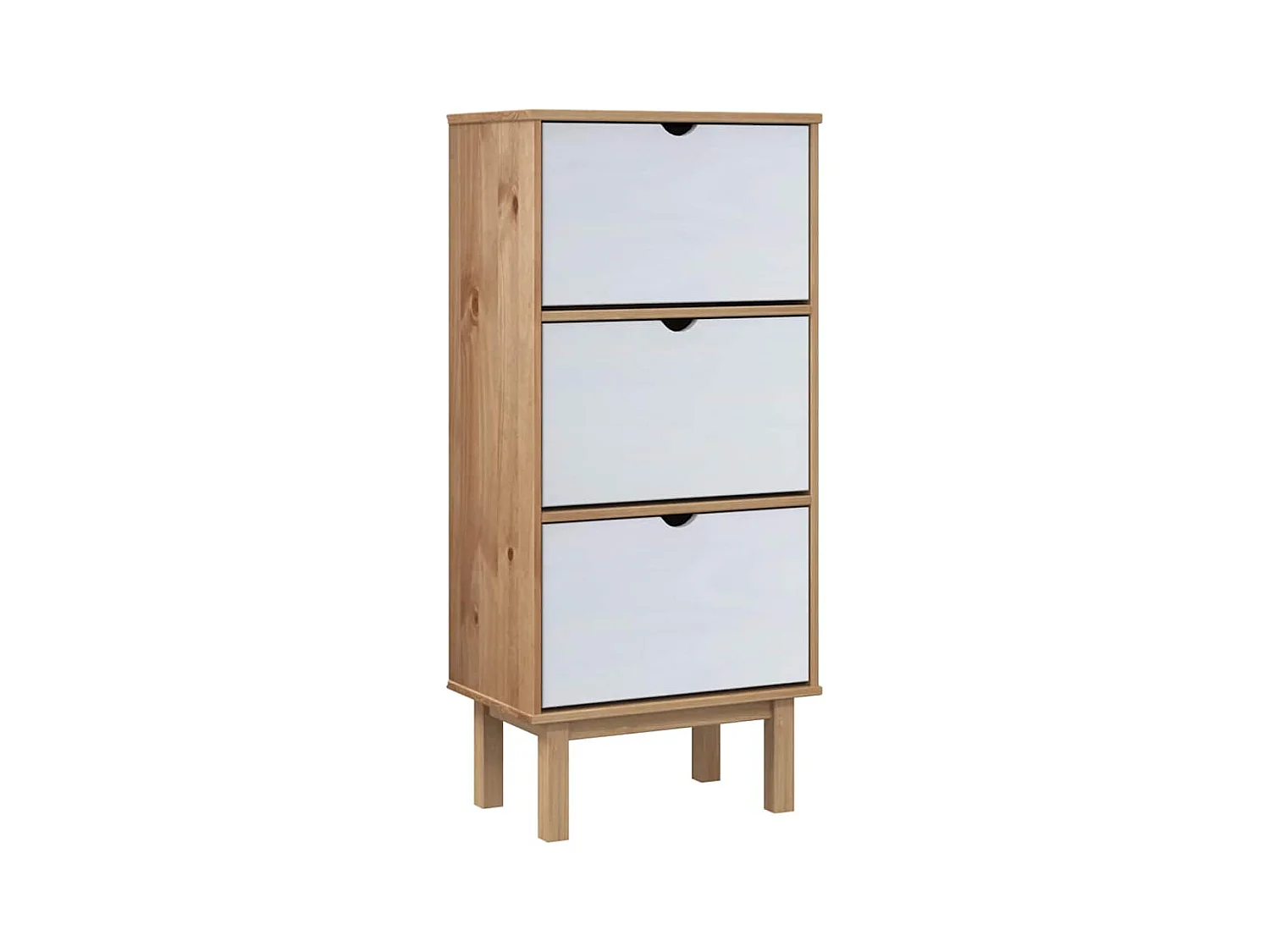 Armoire à chaussures et 3 tiroirs Marron et blanc Bois pin