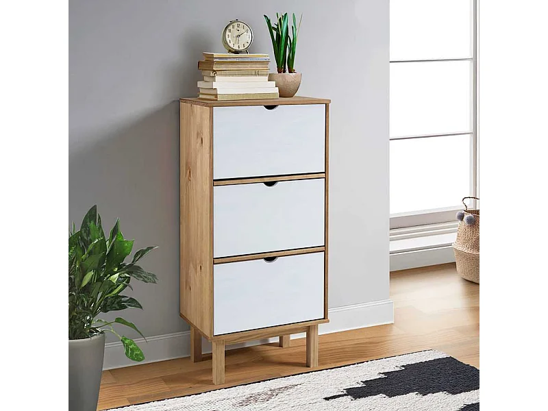 Armoire à chaussures et 3 tiroirs Marron et blanc Bois pin