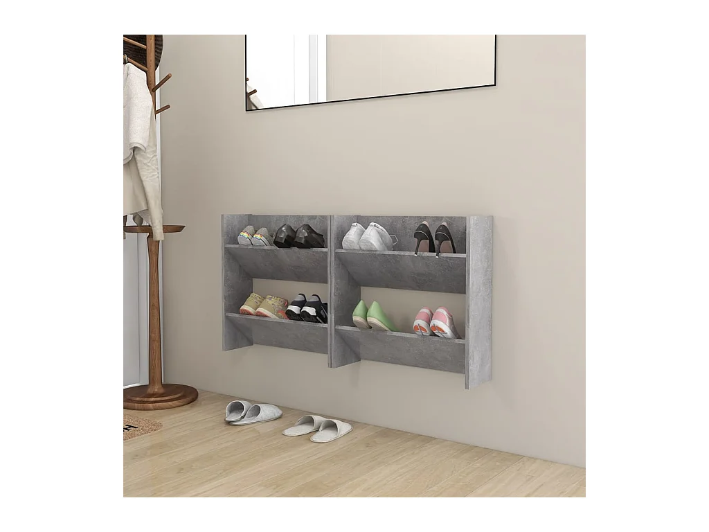 Armoires à chaussures murales 2 pcs Gris béton 60x18x60 cm