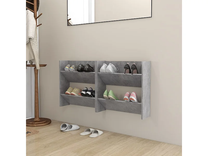 Wandmontierte Schuhschränke 2 Stk. Betongrau 60x18x60 cm