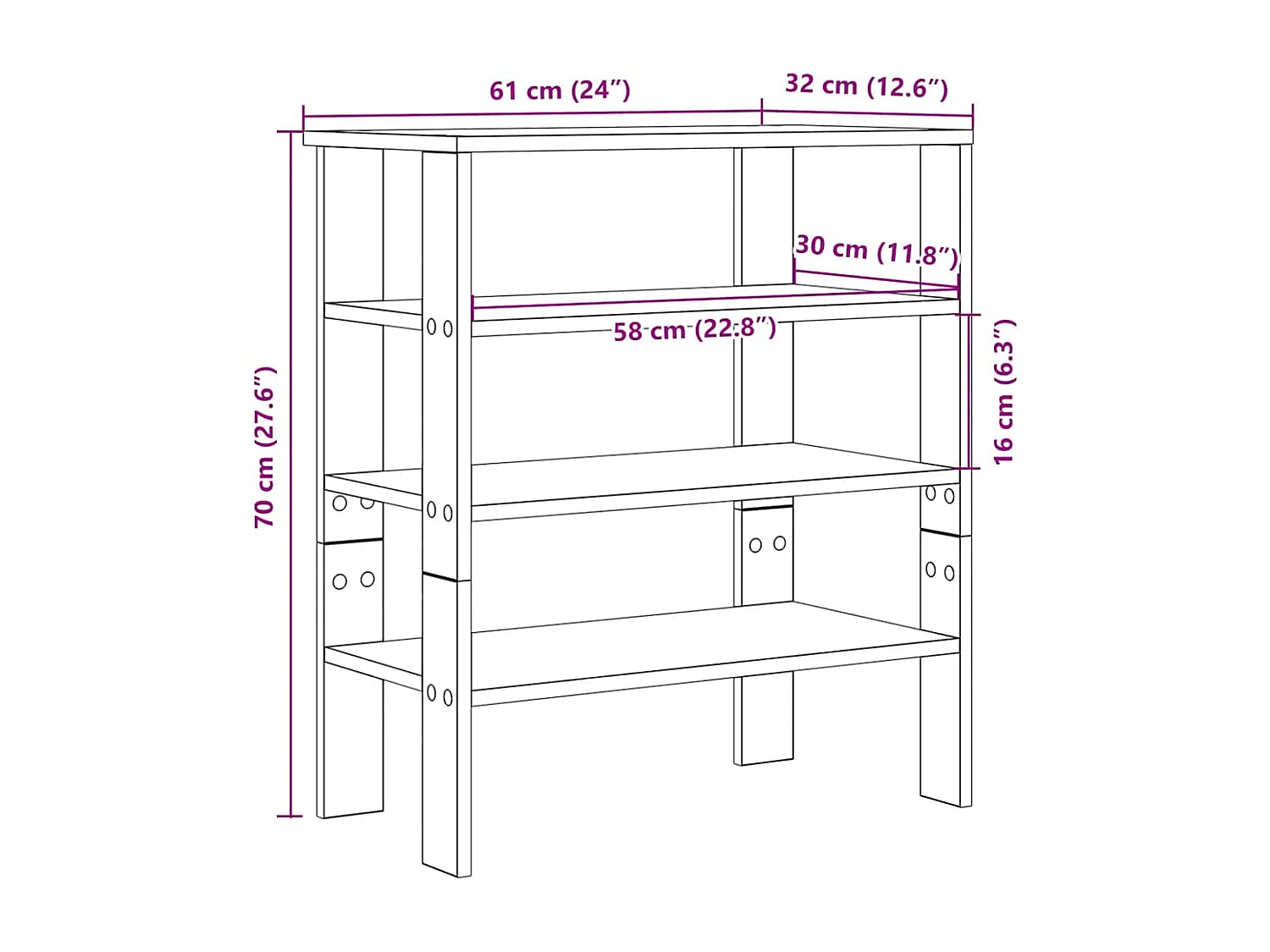 Zapatero blanco 61x32x70 cm madera de ingeniería