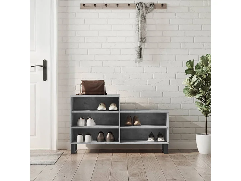 Betongrauer Schuhschrank 102 x 36 x 60 cm Holzwerkstoff