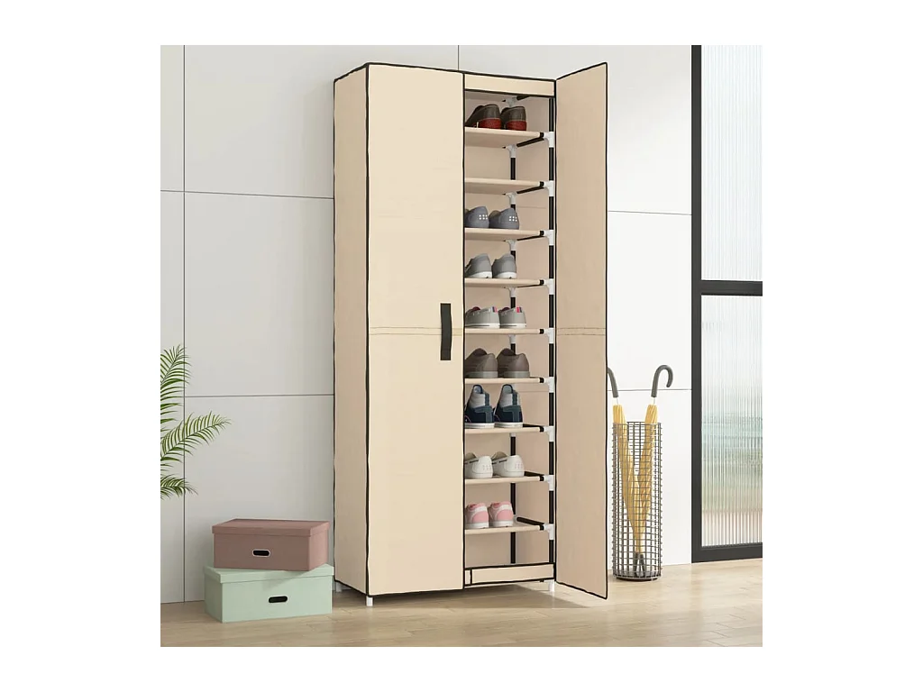 Armoire à chaussures Crème 60x30x166 cm Tissu
