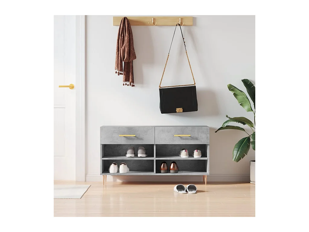 Banc à chaussures gris béton 102x35x55 cm bois d'ingénierie