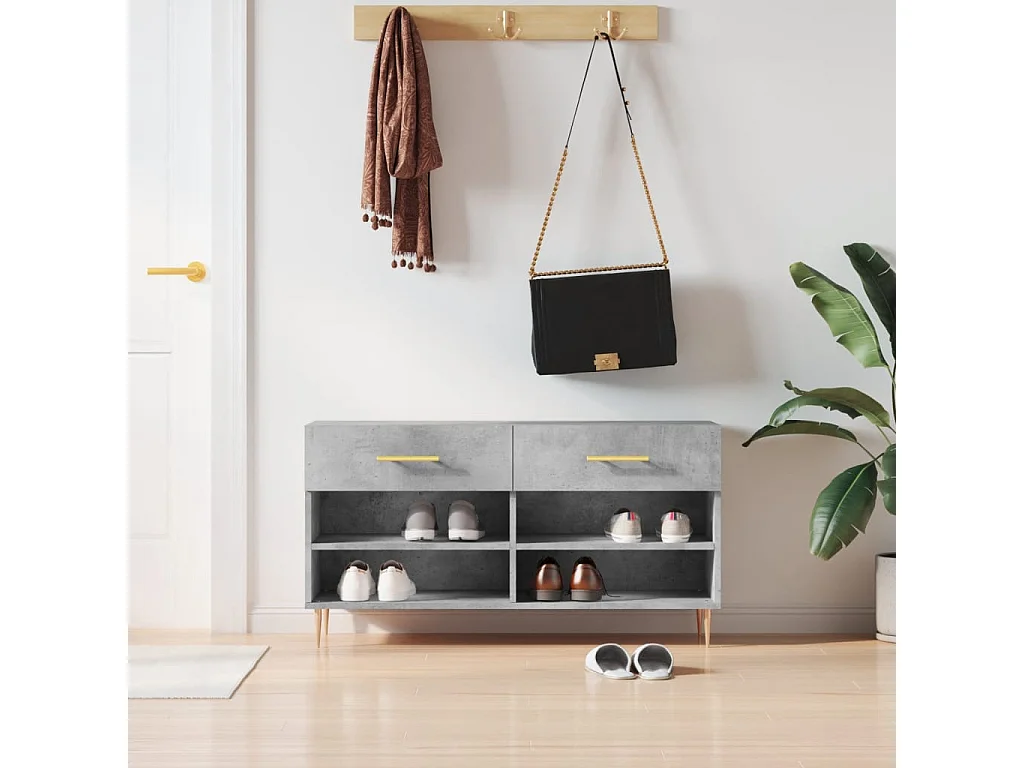 Banc à chaussures gris béton 102x35x55 cm bois d'ingénierie