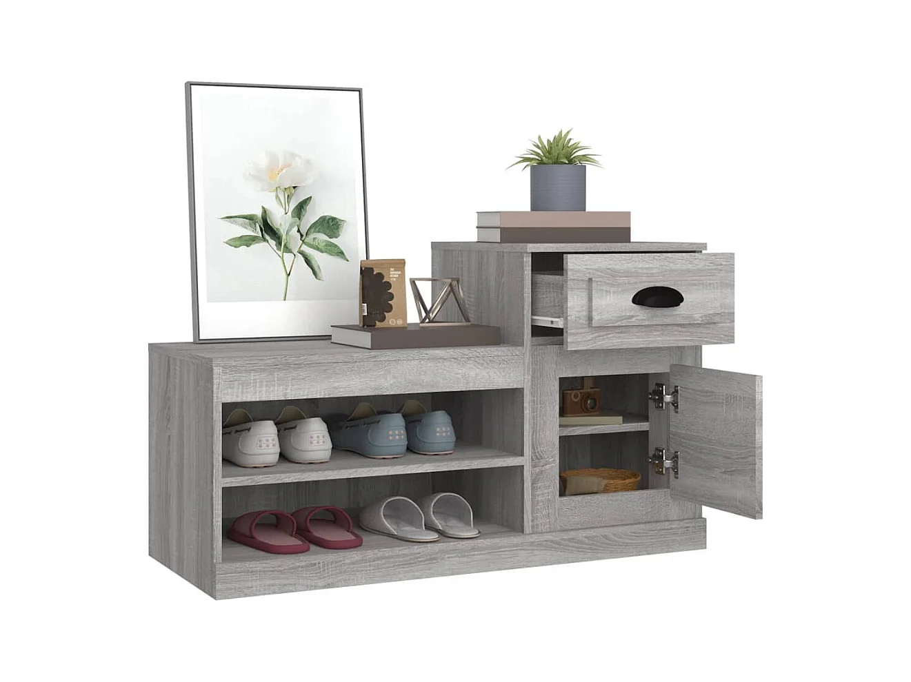 Scarpiera in legno ingegnerizzato grigio Sonoma 100x42x60 cm