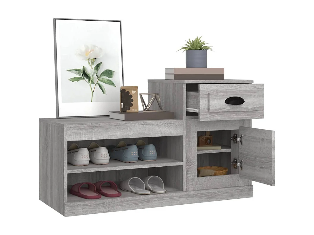 Scarpiera in legno ingegnerizzato grigio Sonoma 100x42x60 cm