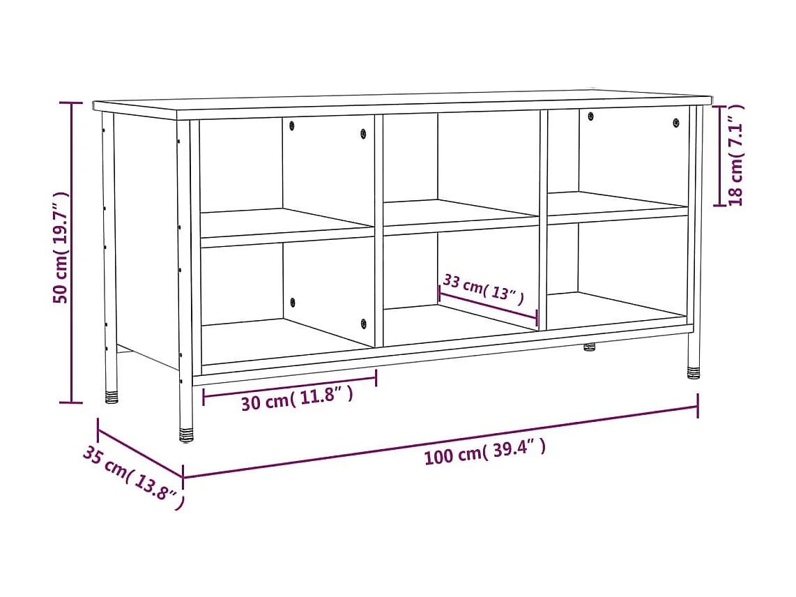 Sonoma grijze schoenenkast 100x35x50 cm bewerkt hout