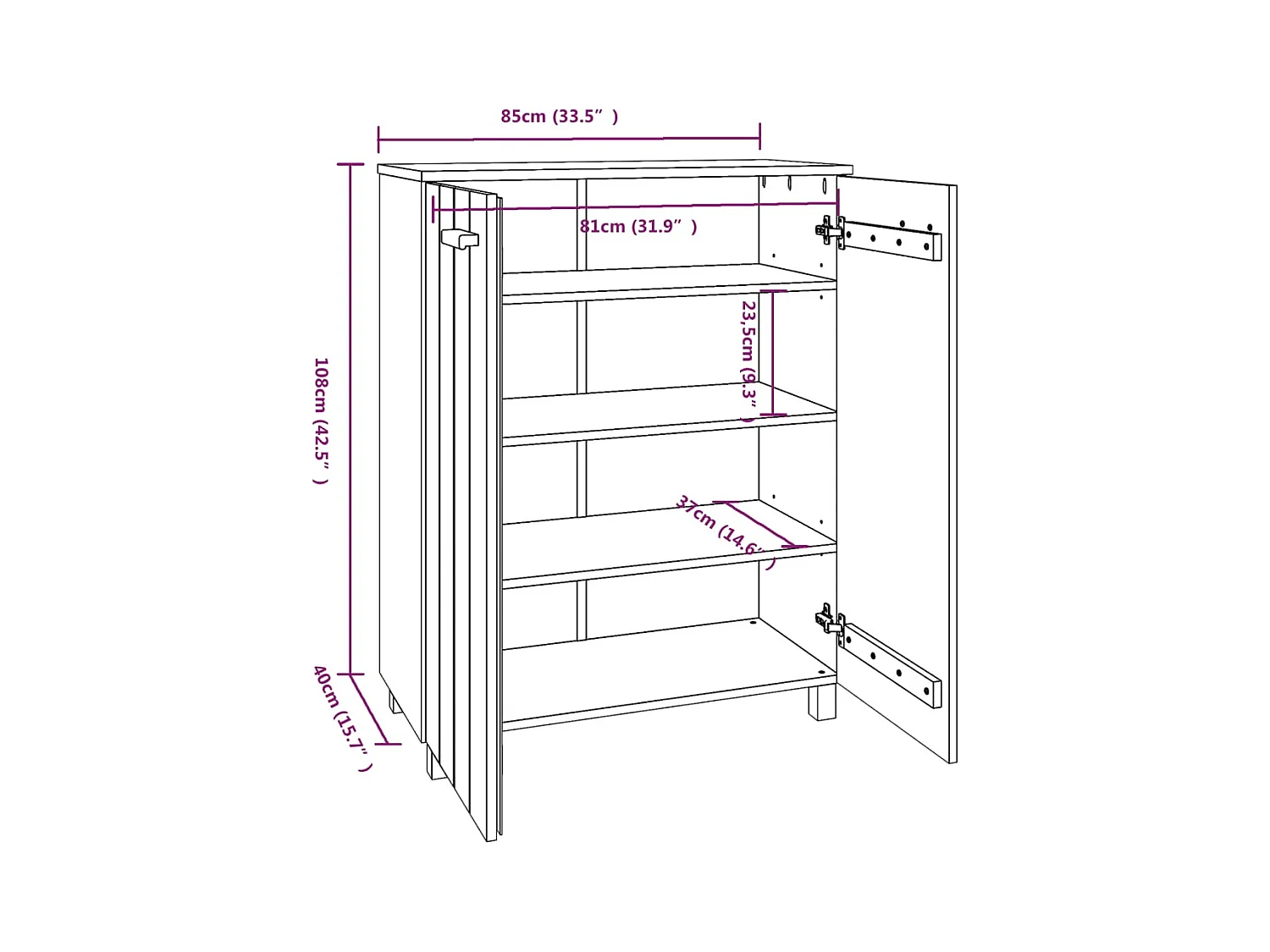 Armoire à chaussures Blanc 85x40x108 cm Bois de pin