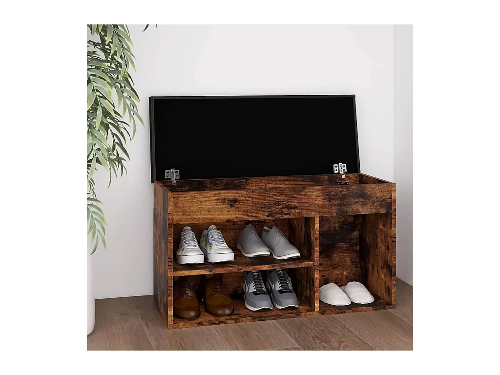 Banco zapatero con cojín Roble ahumado Madera de ingeniería