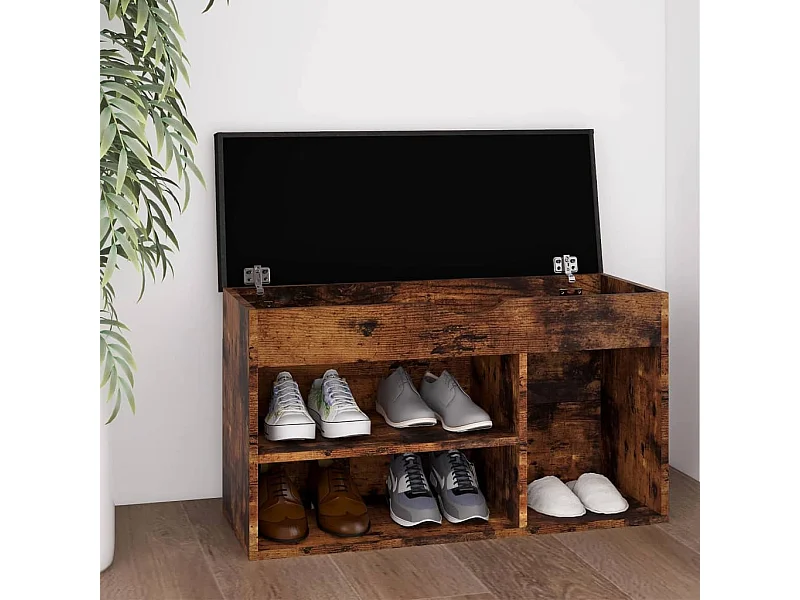 Banc à chaussures avec coussin Chêne fumé Bois d'ingénierie