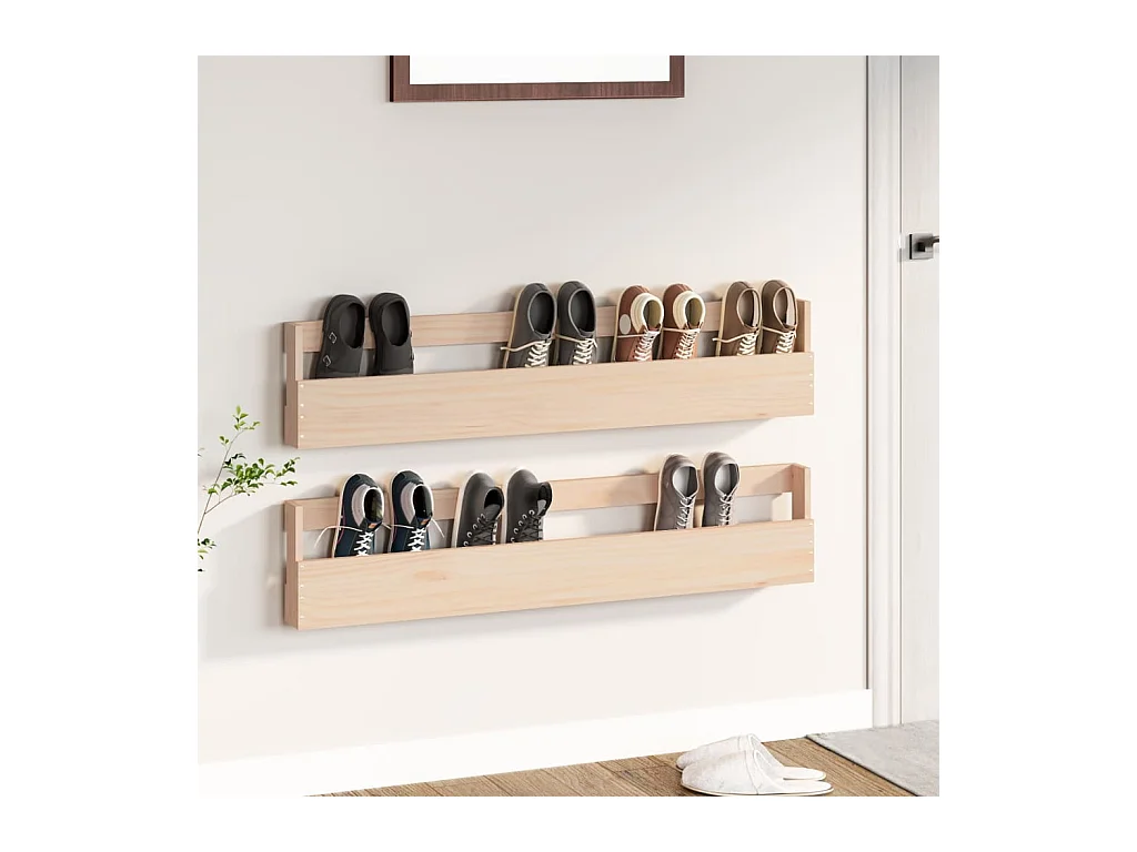 Étagères à chaussures murales 2 pcs 110x9x23 cm Pin massif