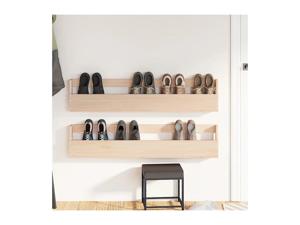 Étagères à chaussures murales 2 pcs 110x9x23 cm Pin massif