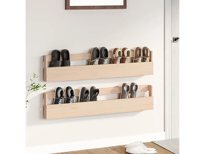 Zapateros de pared 2 uds 110x9x23 cm Pino macizo