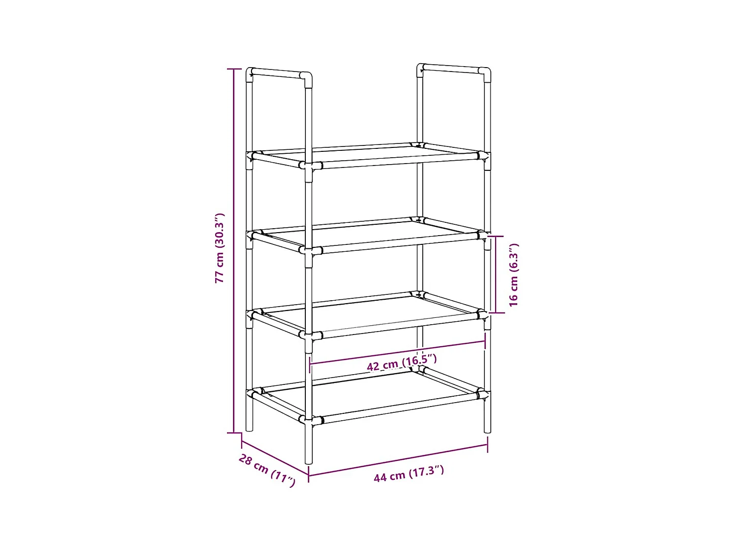 Étagère à chaussures 4 niveaux 44x28x77 cm tissu non-tissé