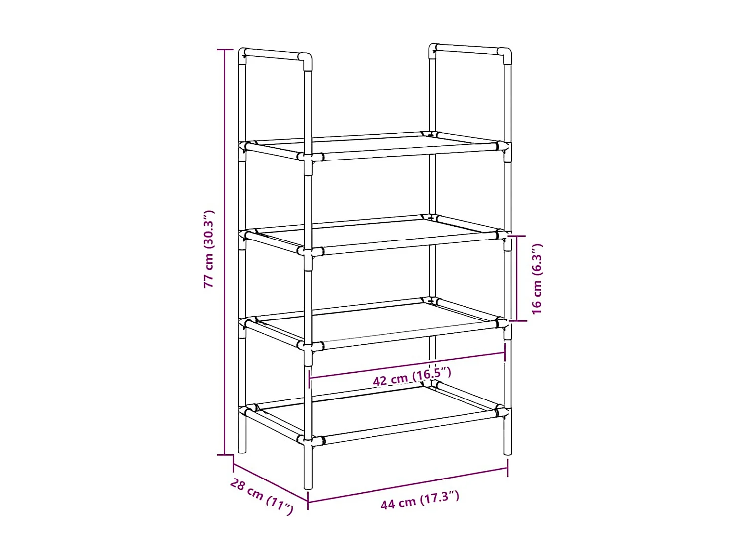 Étagère à chaussures 4 niveaux 44x28x77 cm tissu non-tissé