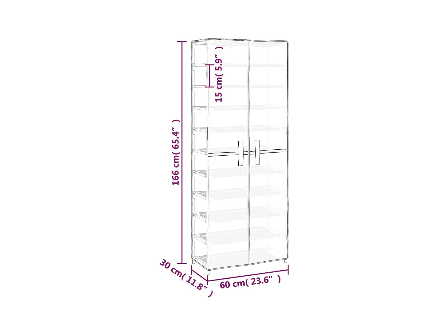 Zapatero gris 60x30x166 cm Tela