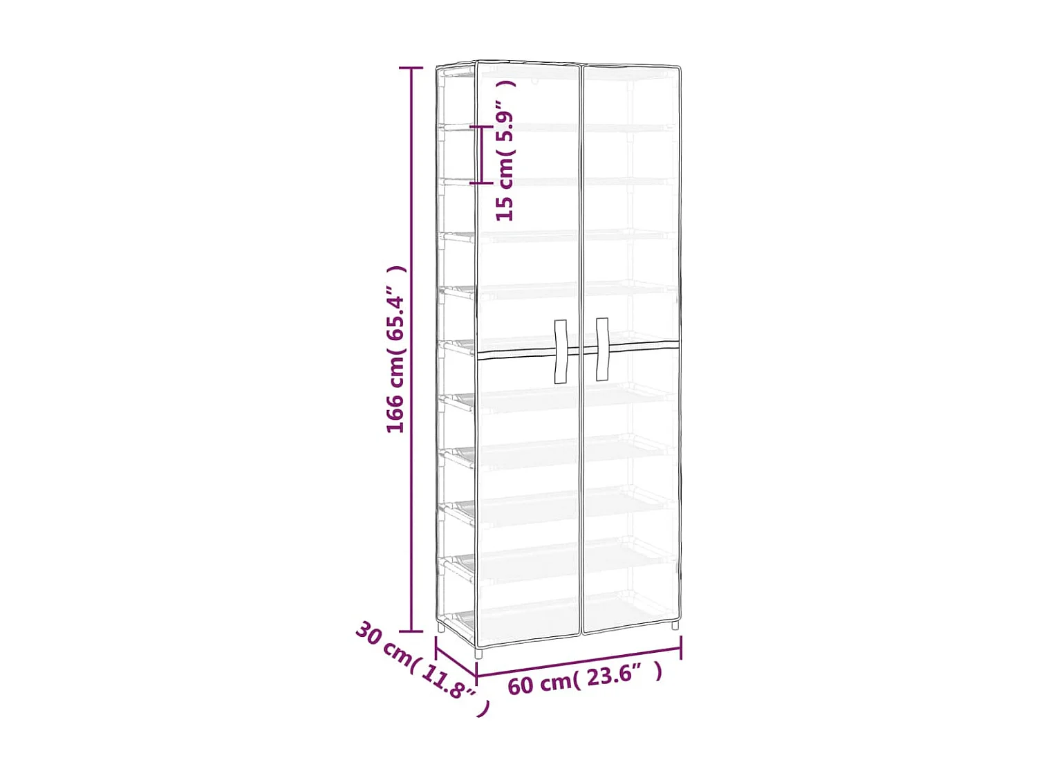 Zapatero gris 60x30x166 cm Tela