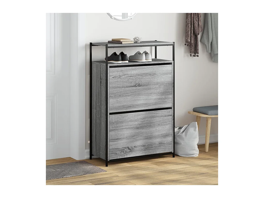 Sonoma grijze schoenenkast 75x34x112 cm bewerkt hout