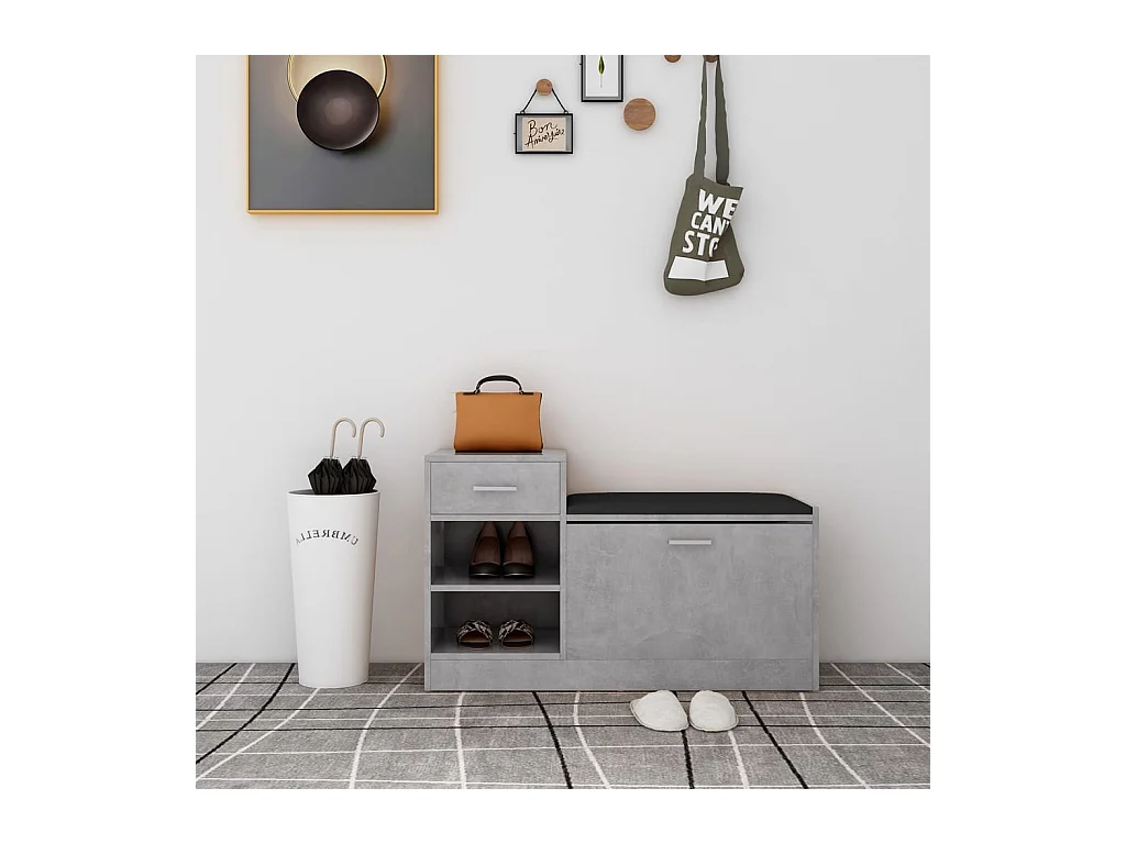 Banc à chaussures Gris béton 94,5x31x57 cm Aggloméré