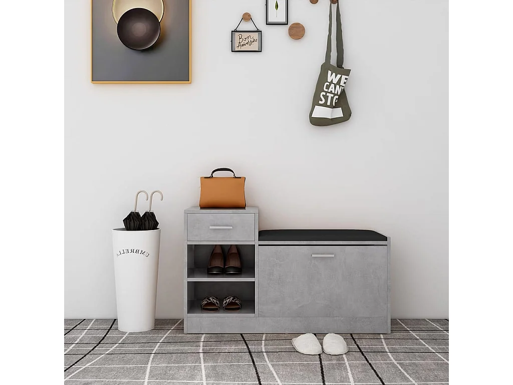 Banc à chaussures Gris béton 94,5x31x57 cm Aggloméré