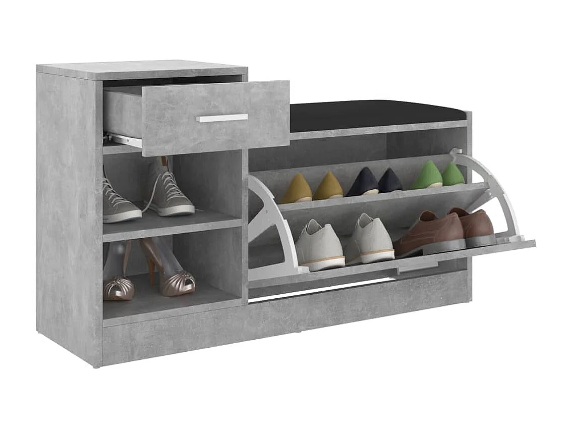 Banc à chaussures Gris béton 94,5x31x57 cm Aggloméré