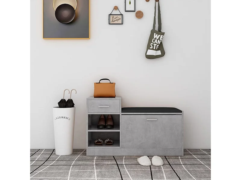 Banc à chaussures Gris béton 94,5x31x57 cm Aggloméré