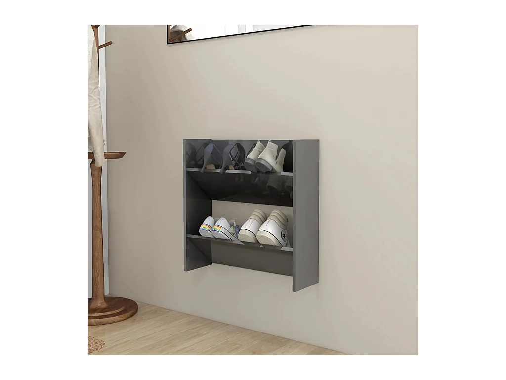 Armoire à chaussures murale gris brillant bois d’ingénierie