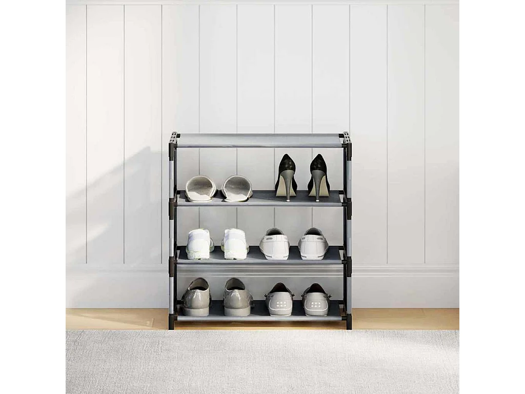 Étagère à chaussures 4 niveaux gris 54x28x55 cm tissu non-tissé