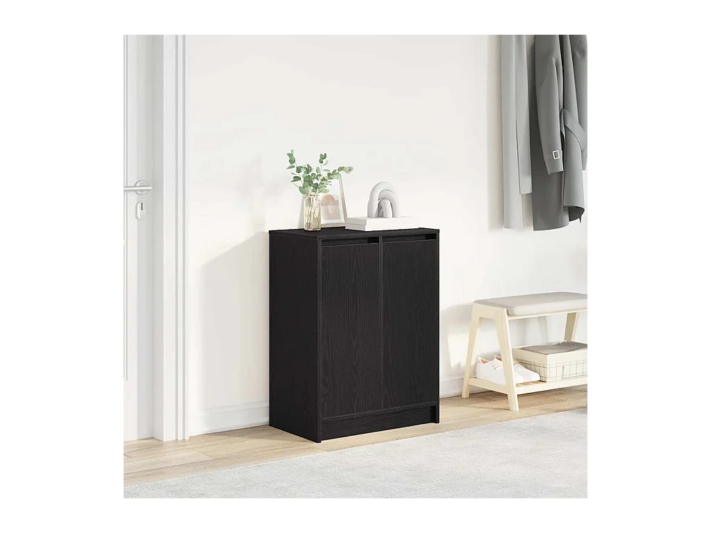 Armoire à chaussures chêne noir 57x34x76 cm bois d'ingénierie