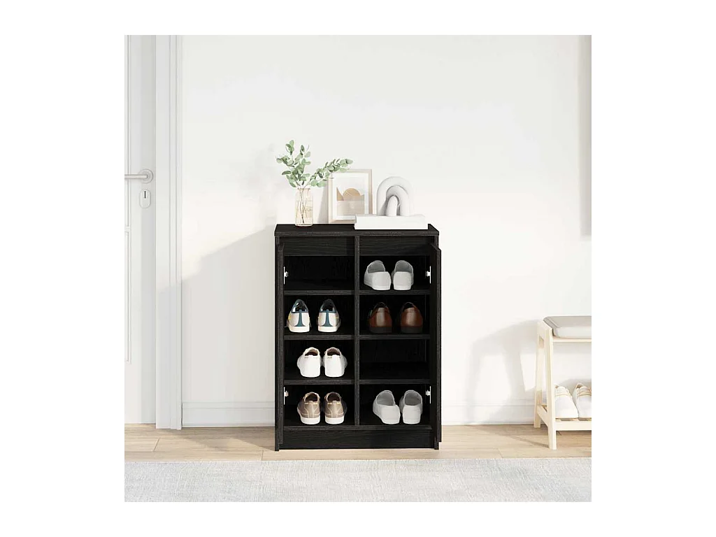 Armoire à chaussures chêne noir 57x34x76 cm bois d'ingénierie