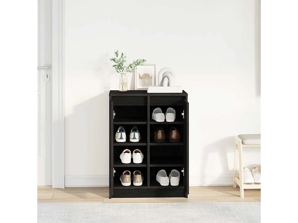 Armoire à chaussures chêne noir 57x34x76 cm bois d'ingénierie