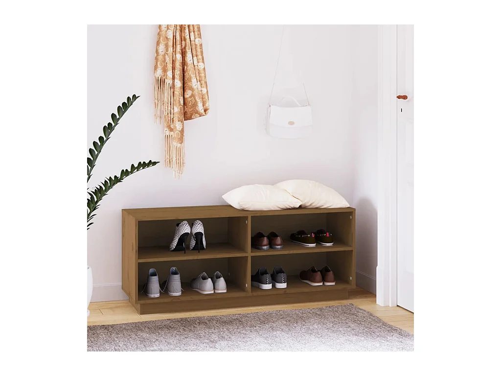 Armoire à chaussures Marron miel 110x34x45cm Bois de pin massif