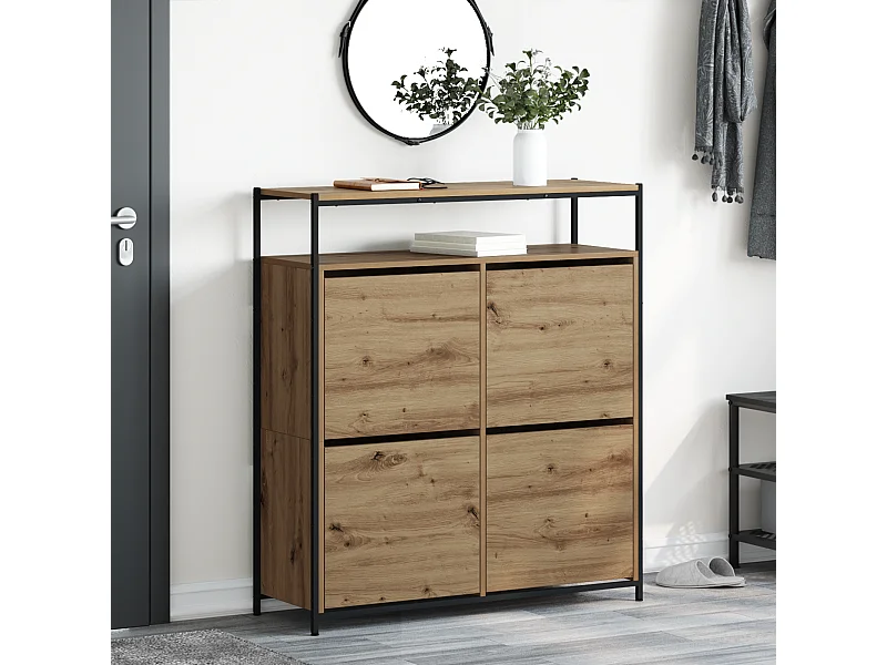 Cabinet à chaussures avec 4 tiroirs rabattables Chêne artisanal 100x34x112 cm