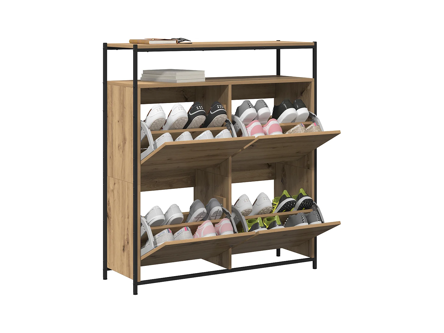 Cabinet à chaussures avec 4 tiroirs rabattables Chêne artisanal 100x34x112 cm