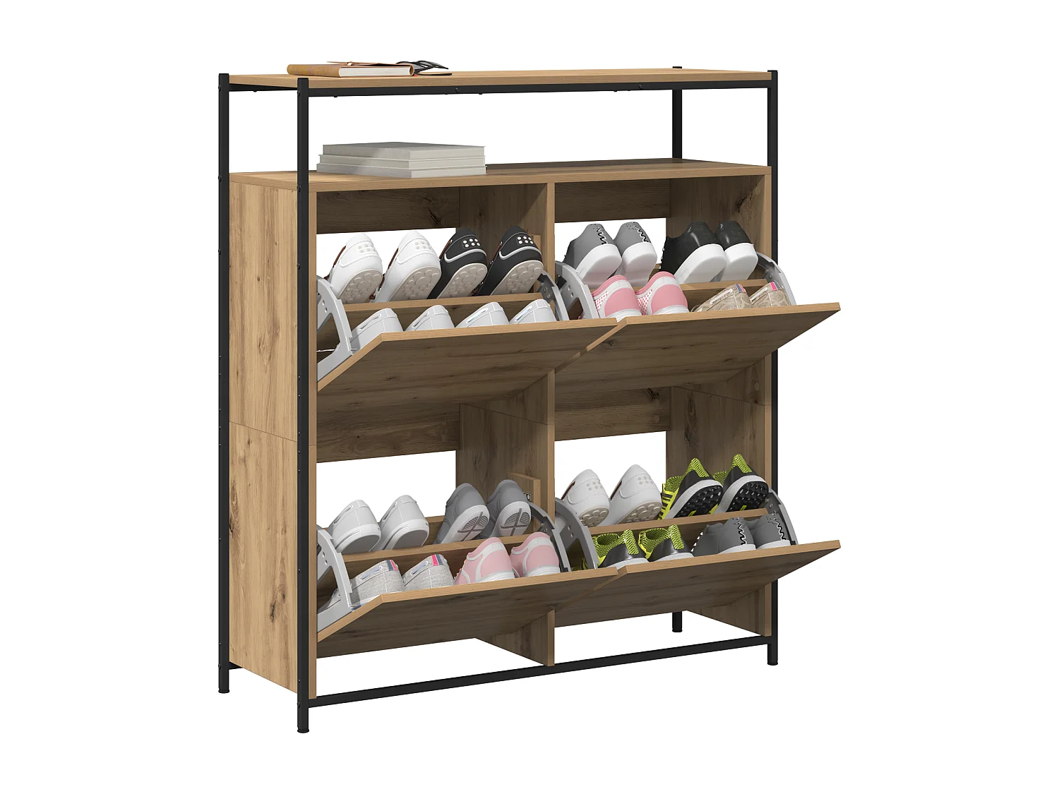 Cabinet à chaussures avec 4 tiroirs rabattables Chêne artisanal 100x34x112 cm