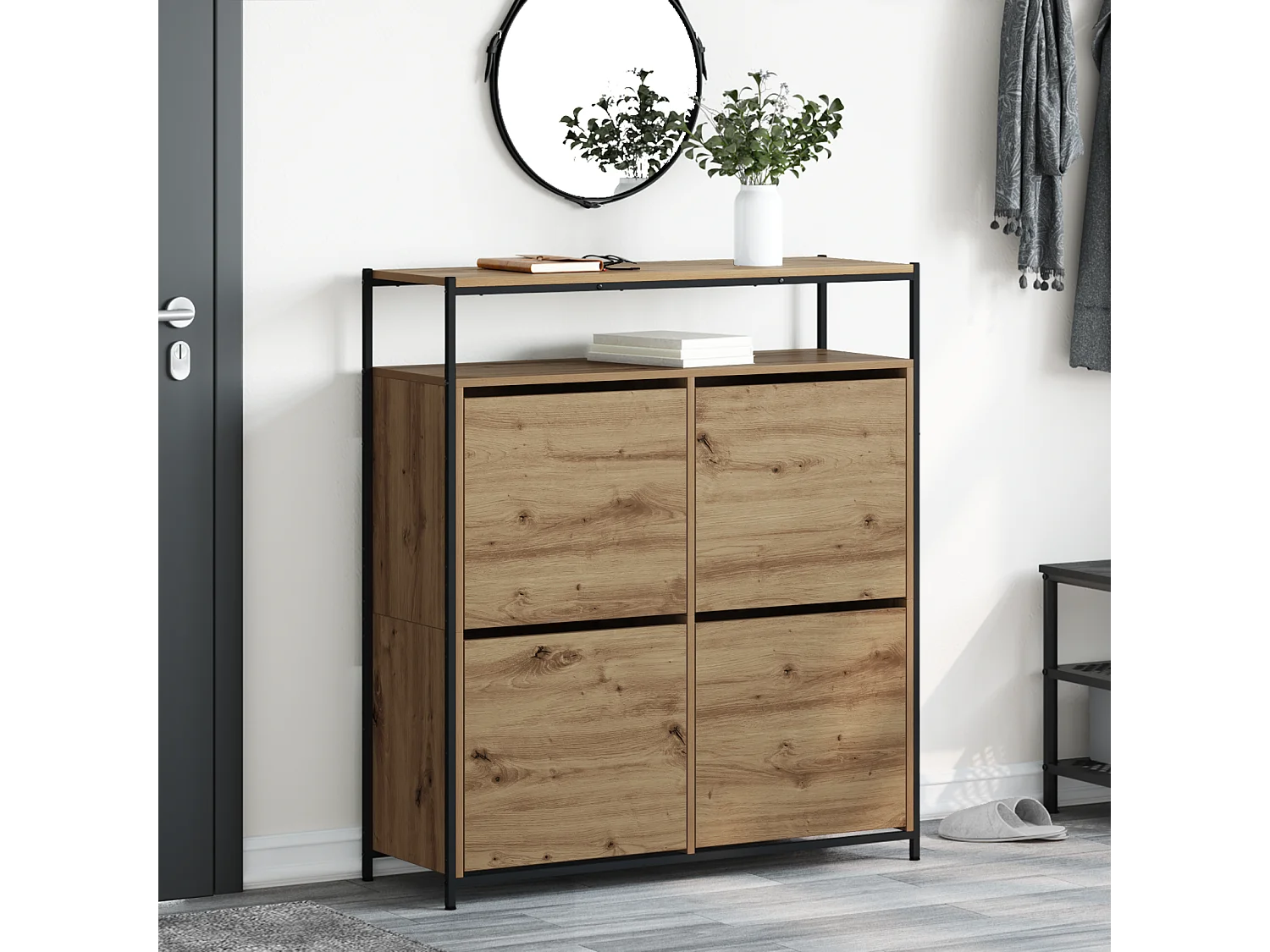 Schoenenkast met 4 uitklapbare lades Handgemaakt eikenhout 100x34x112 cm