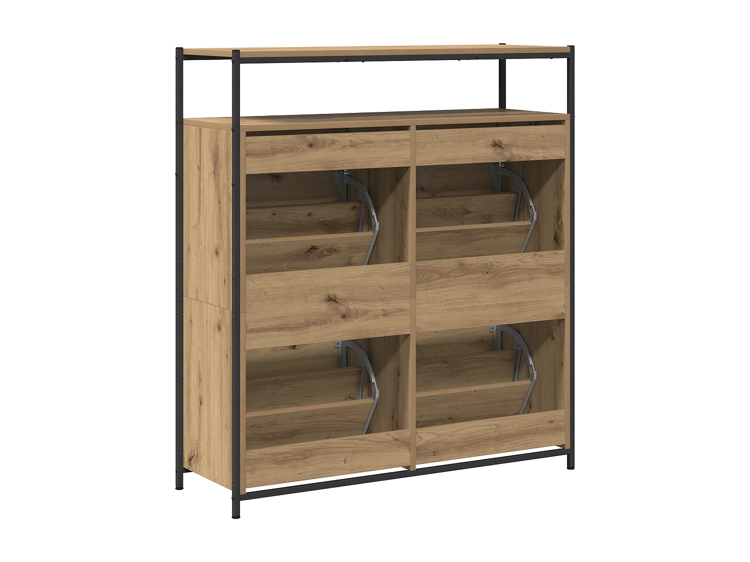 Schoenenkast met 4 uitklapbare lades Handgemaakt eikenhout 100x34x112 cm