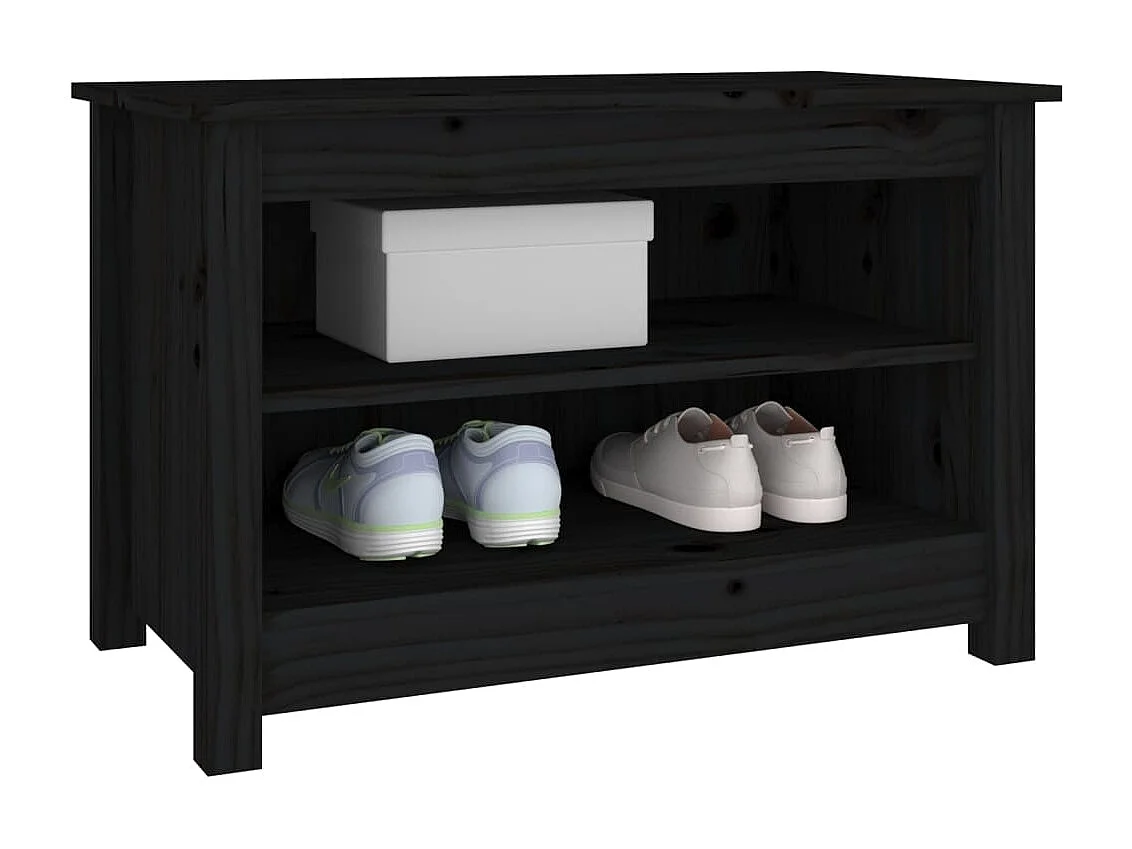 Panca portascarpe nera 70x38x45,5 cm Legno massello di pino