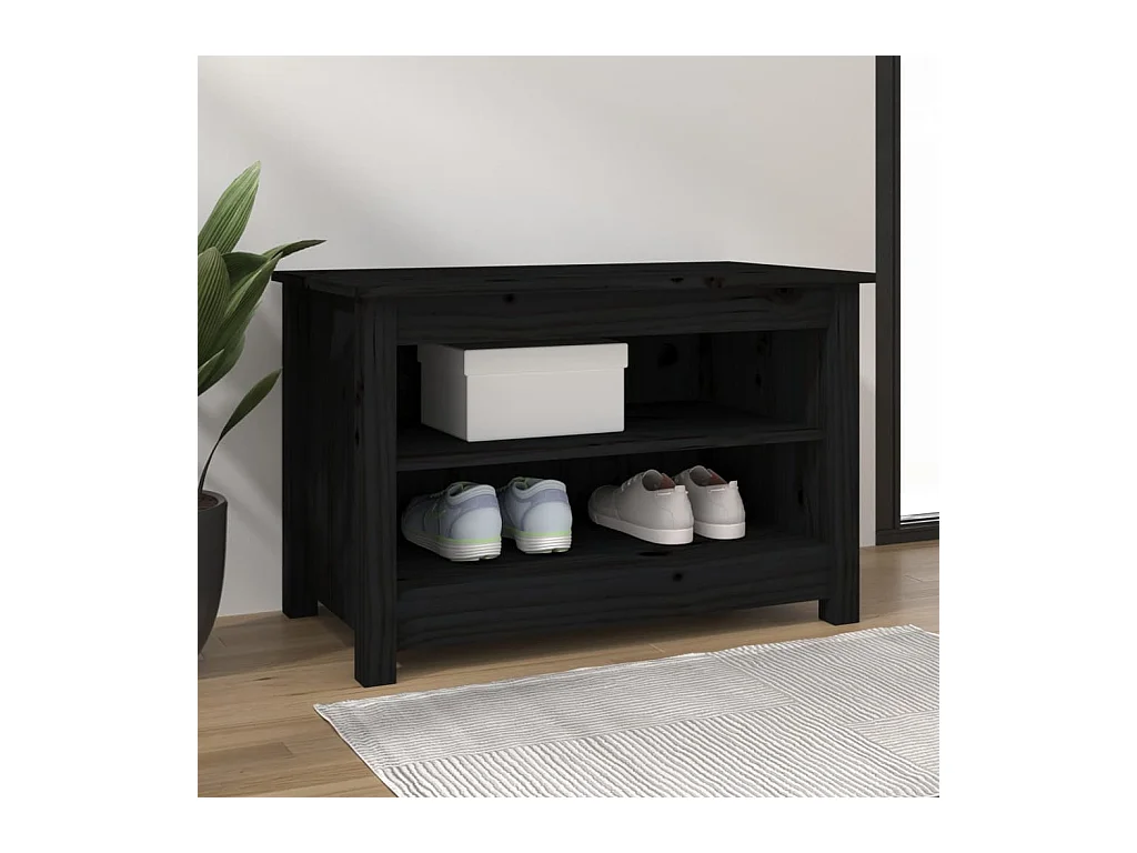 Banco zapatero negro 70x38x45,5 cm Madera maciza de pino