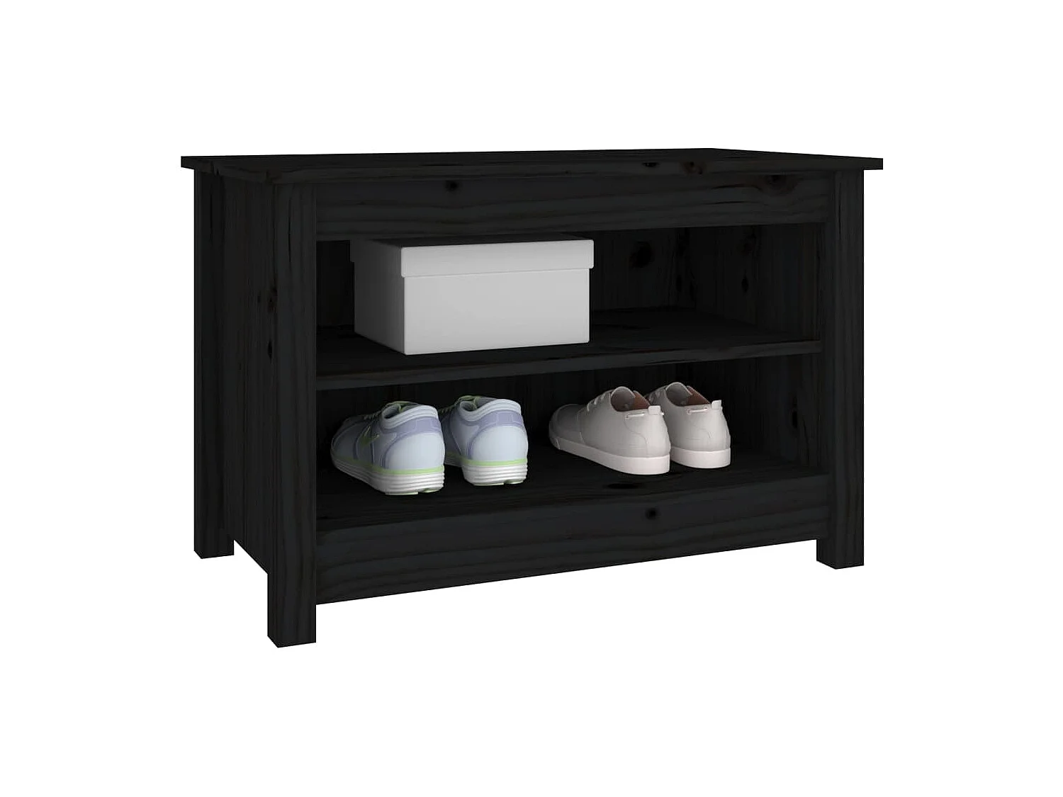 Panca portascarpe nera 70x38x45,5 cm Legno massello di pino