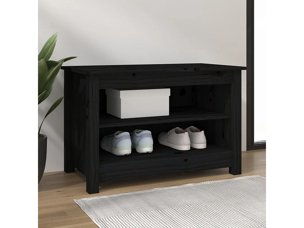 Panca portascarpe nera 70x38x45,5 cm Legno massello di pino