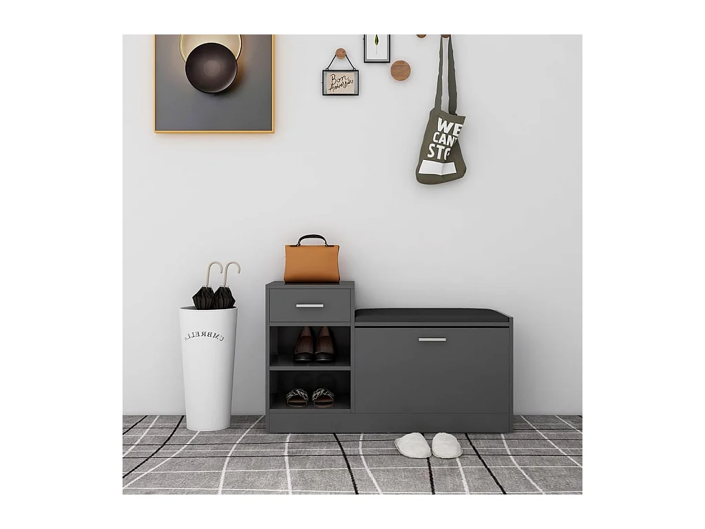 Banc à chaussures Gris 94,5x31x57 cm Aggloméré