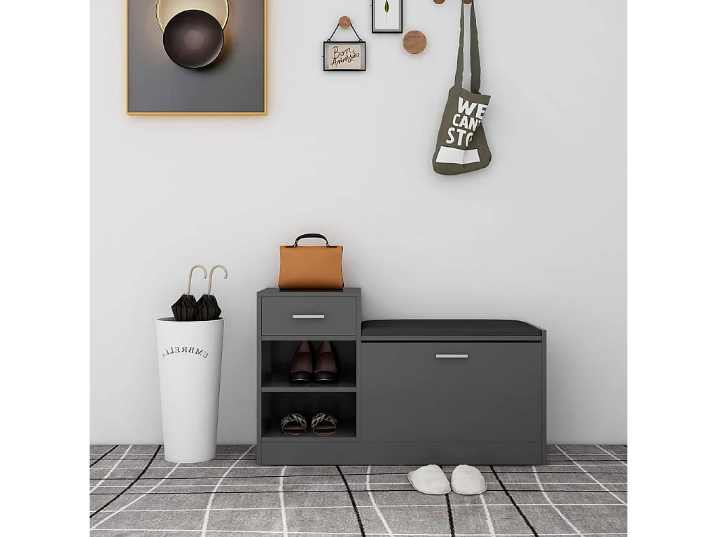 Banc à chaussures Gris 94,5x31x57 cm Aggloméré