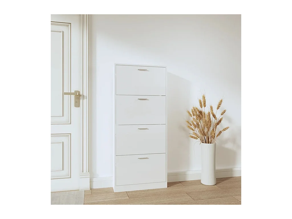 Armoire à chaussure Blanc brillant 59x17x150 cm Bois ingénierie