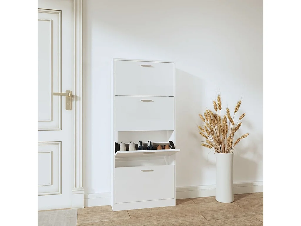 Scarpiera Bianco lucido 59x17x150 cm Legno composito