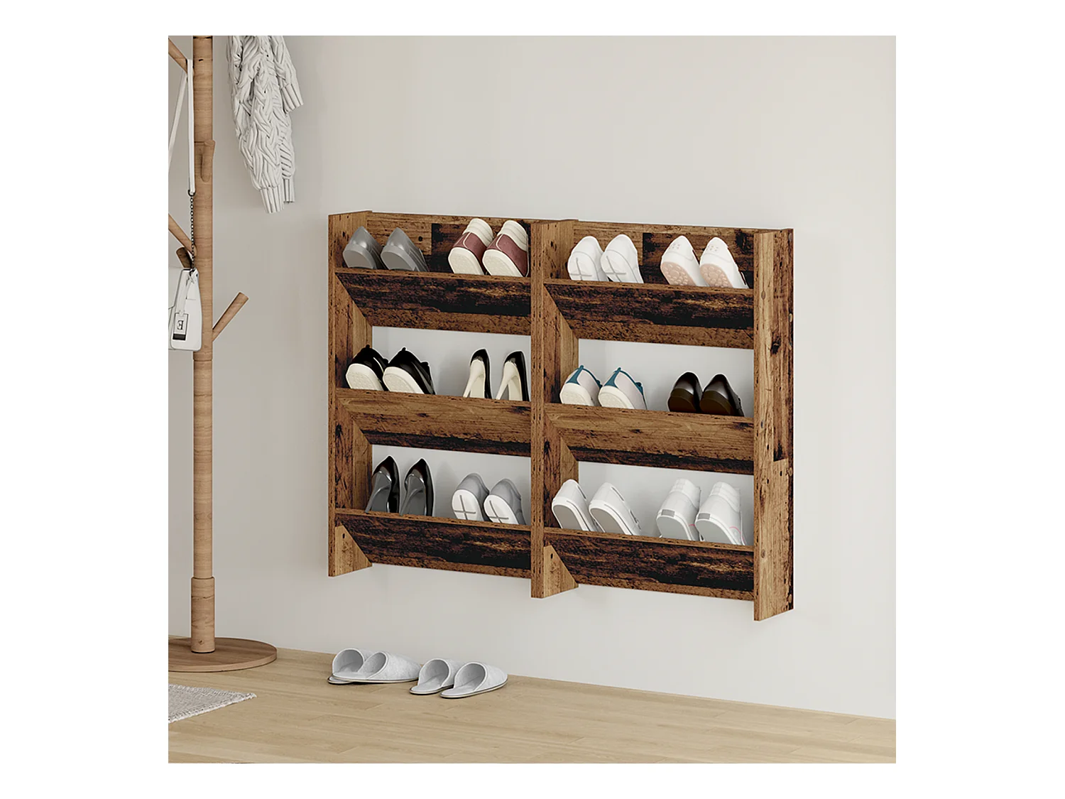 Cabinets à chaussures muraux 2 pcs Vieux bois 60 x 18 x 60 cm