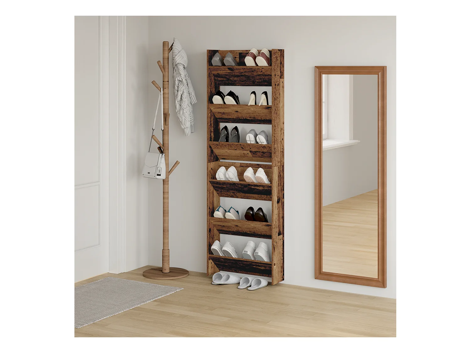 Cabinets à chaussures muraux 2 pcs Vieux bois 60 x 18 x 60 cm